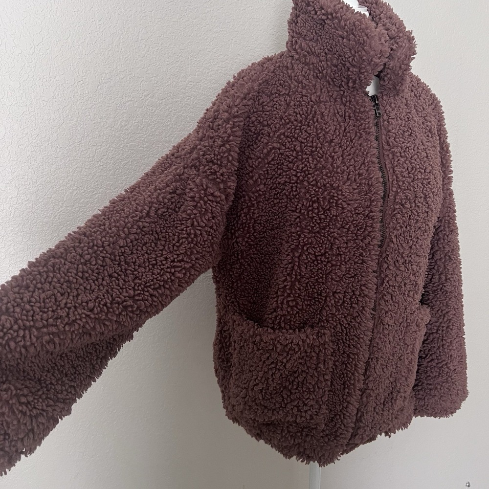 Everly Teddy Bear Fleece Jacket Brown Sherpa Cozy Coat Pockets Women's Size M
